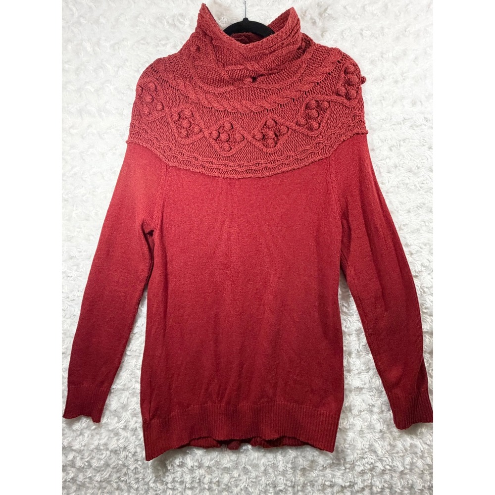 Sleeping on Snow Anthropologie Womens Red Cable Knit Cardigan Sweater Large - Picture 2 of 8